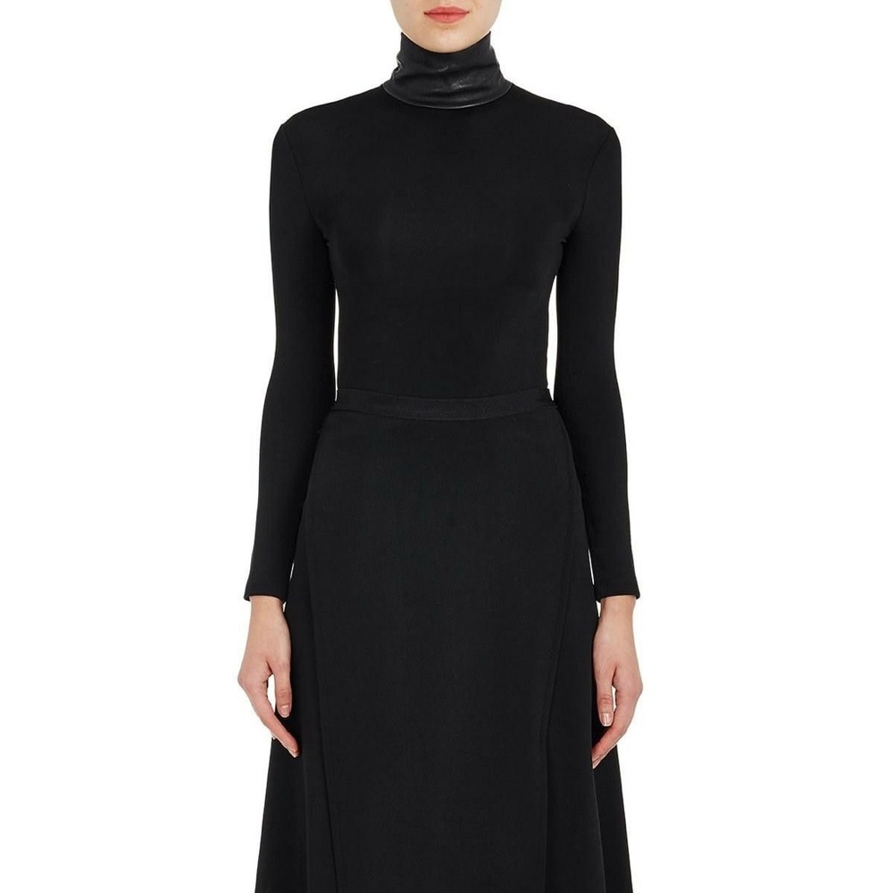 Helmut Lang Tech Jersey Leather Mock Turtleneck size XS